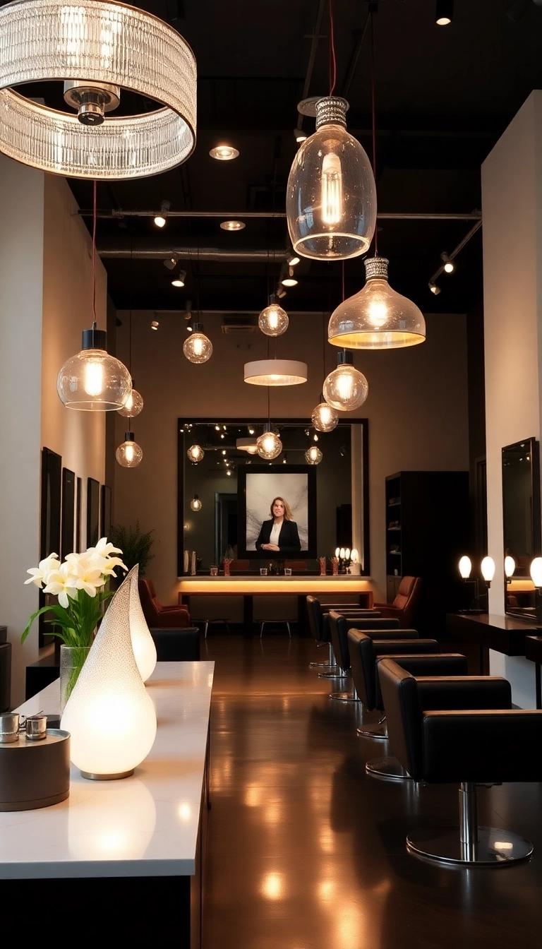 20 Trendy Salon Interior Designs That Are Taking the Industry by Storm! - 17. Statement Lighting