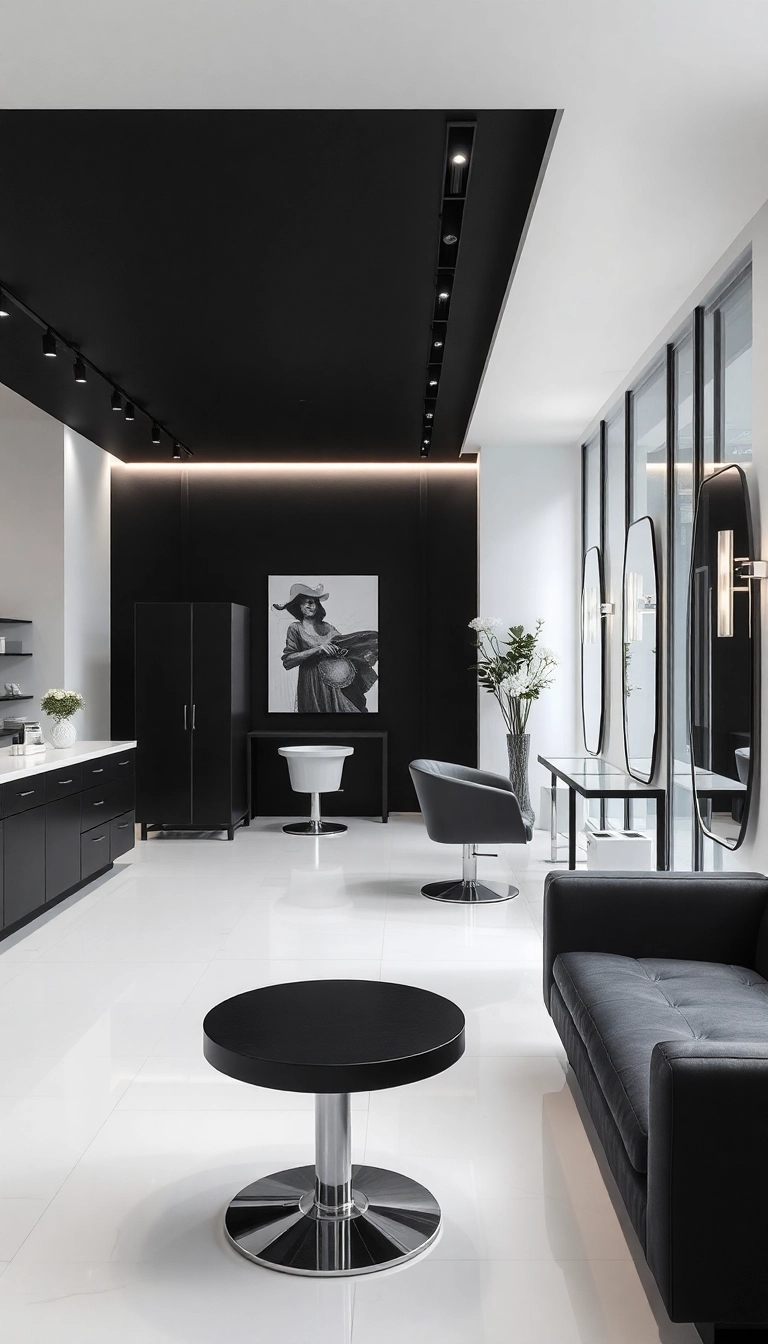 20 Trendy Salon Interior Designs That Are Taking the Industry by Storm! - 12. Monochrome Magic