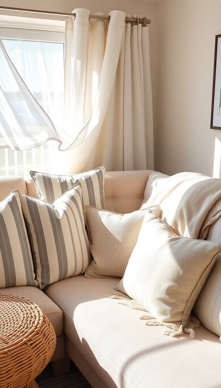 20 Coastal Interior Design Ideas That'll Make You Feel Like You're on Vacation Every Day! - 8. Beachy Textiles