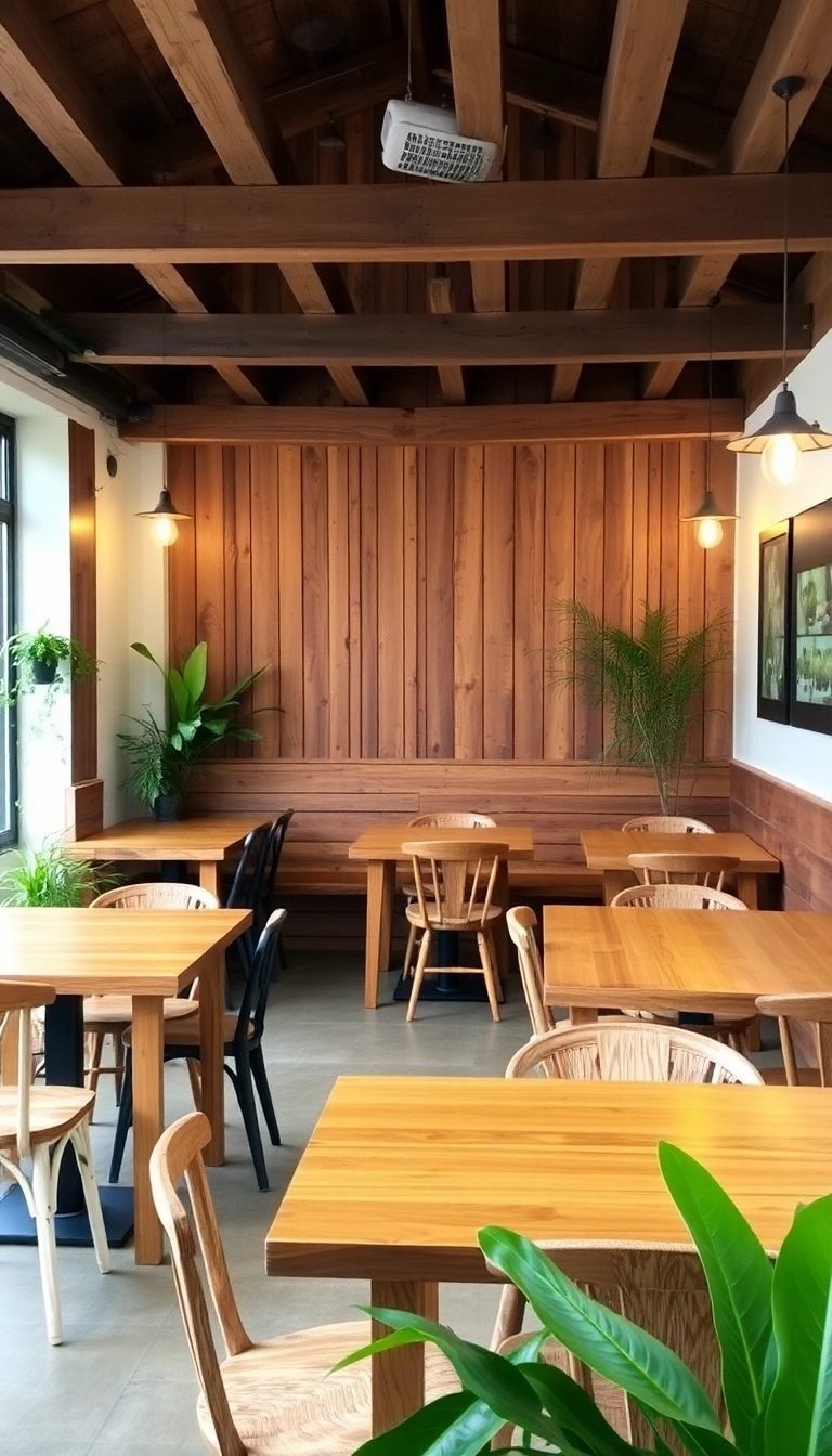 10 Cozy Cafe Interior Ideas That'll Make You Want to Stay All Day! - 1. Rustic Wooden Elements