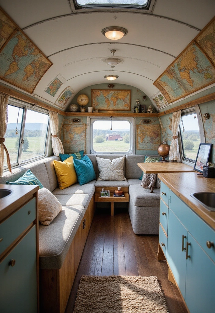 21 Modern Airstream Interior Inspirations That Will Blow Your Mind! - 18. Travel Themed Decor
