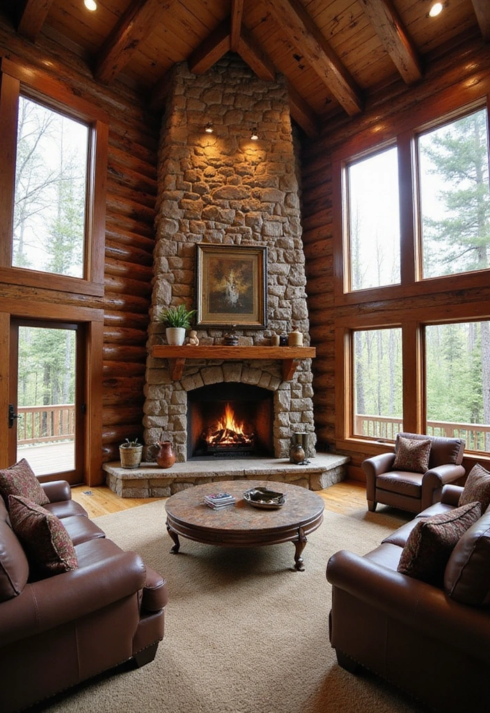 15 Log Home Interiors That'll Make You Want to Move In Immediately! - 3. Statement Fireplaces